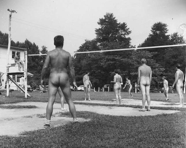 An old photo of a volleyball game at Pine Tree. (Year unkown.)
