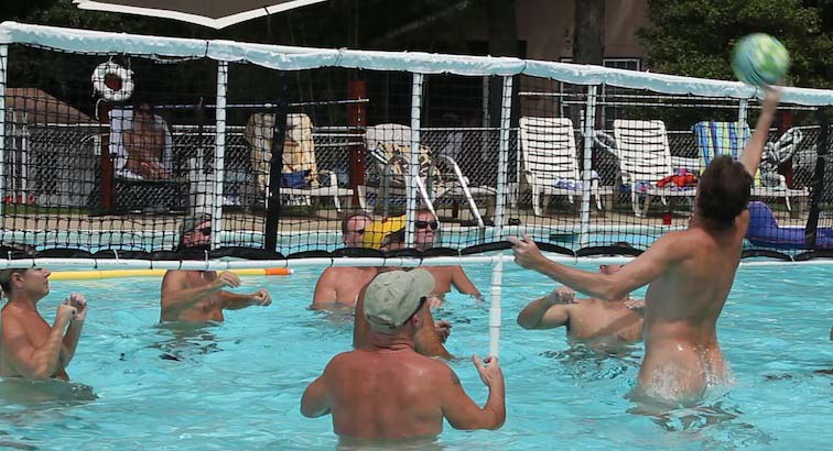 Water volleyball at Pine Tree Nudist Club.