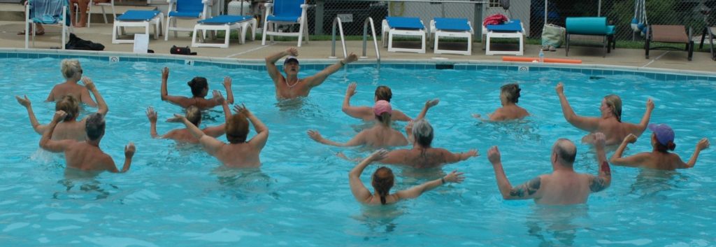 Water aerobics class at Pine Tree's outdoor pool.